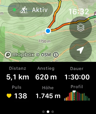 Karte und kompakte Trainingswerte auf der Watch